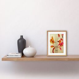 "Artery8 Wall Art Print Abstract Autumnal Boho Leaves & Musical Music Staff Lines Cream Pink Copper Yellow Artwork Framed 9X7 Inch - Size: W7"" x H9""" - thumbnail 2