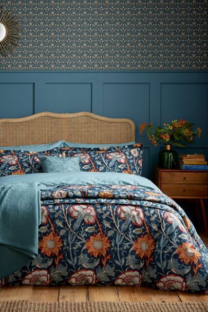 Morris & Co 'Pink & Rose Teal' Duvet Cover Set in Teal - Size: Double - image 1
