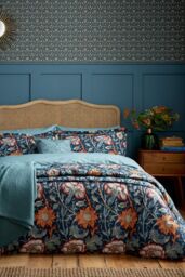 Morris & Co 'Pink & Rose Teal' Duvet Cover Set in Teal - Size: Double - thumbnail 1