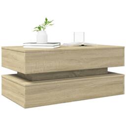 Berkfield Home Modern Coffee Table with LED Lights Sonoma Oak 90x50x40 cm in Light Tan - Size: 90 x 50 x 40 cm - thumbnail 6