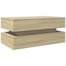 Berkfield Home Modern Coffee Table with LED Lights Sonoma Oak 90x50x40 cm in Light Tan - Size: 90 x 50 x 40 cm - thumbnail 9