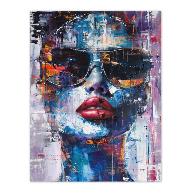 "Artery8 Woman Sunglasses Beauty Portrait Oil Painting Wall Art Print in Blue - Size: W24"" x H32""" - image 1