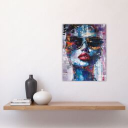 "Artery8 Woman Sunglasses Beauty Portrait Oil Painting Wall Art Print in Blue - Size: W24"" x H32""" - thumbnail 4