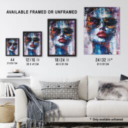 "Artery8 Woman Sunglasses Beauty Portrait Oil Painting Wall Art Print in Blue - Size: W24"" x H32""" - thumbnail 3