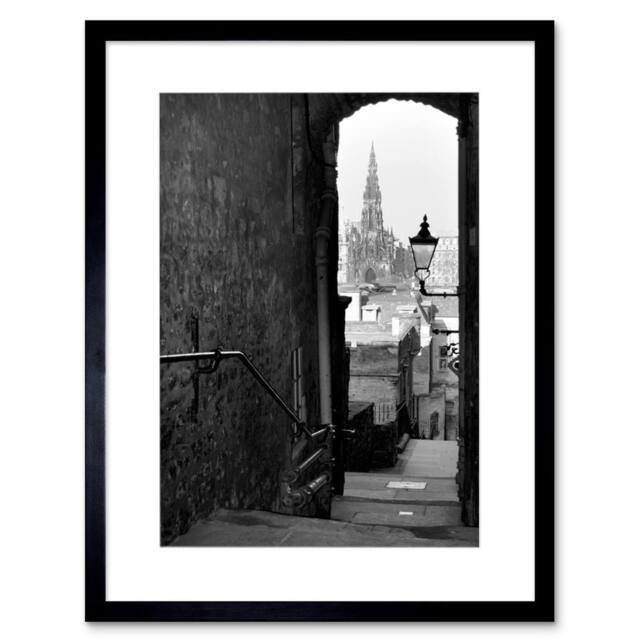 "Artery8 Photo Cityscape Edinburgh Royal Mile Lane Black White Framed Art Print in Grey - Size: W12"" x H16""" - image 1