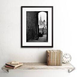 "Artery8 Photo Cityscape Edinburgh Royal Mile Lane Black White Framed Art Print in Grey - Size: W12"" x H16""" - thumbnail 2
