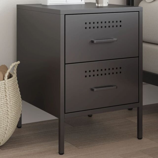 Berkfield Home Bedside Cabinet Black 36x39x50.5 cm Steel - image 1