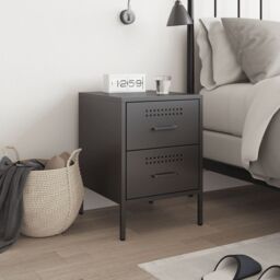 Berkfield Home Bedside Cabinet Black 36x39x50.5 cm Steel - thumbnail 3