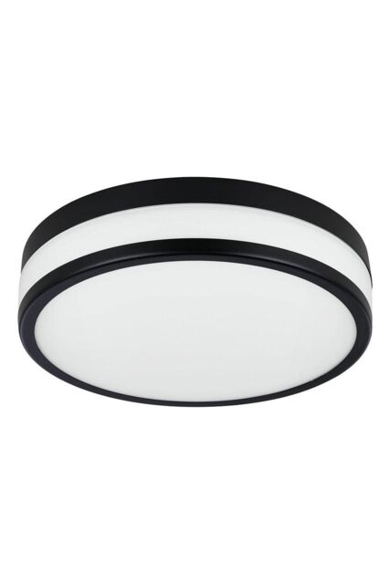 Eglo Palermo LED Glass & Black Steel Flush Bathroom Ceiling Light - image 1