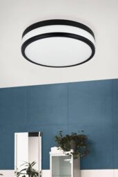Eglo Palermo LED Glass & Black Steel Flush Bathroom Ceiling Light - thumbnail 2