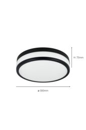 Eglo Palermo LED Glass & Black Steel Flush Bathroom Ceiling Light - thumbnail 3