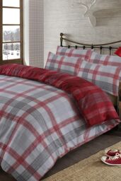 OHS Boston Brushed Cotton Duvet Cover Pillowcase Bedding Set in Red - Size: King