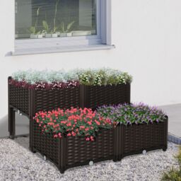 OUTSUNNY Elevated Flower Bed Vegetable Herb Planter Plastic in Brown - thumbnail 1