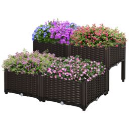 OUTSUNNY Elevated Flower Bed Vegetable Herb Planter Plastic in Brown - thumbnail 2