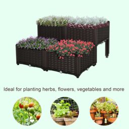 OUTSUNNY Elevated Flower Bed Vegetable Herb Planter Plastic in Brown - thumbnail 4