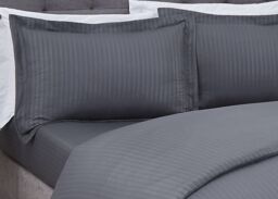 Smart Living Luxury Super Soft Easy Care Sateen Stripe Complete Bedding Set in Charcoal - Size: King - thumbnail 2
