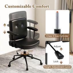 Gymax Home Office Chair Swivel Computer Chair With Adjustable Height & Wheels in Dark Brown - thumbnail 4
