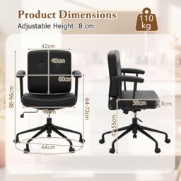 Gymax Home Office Chair Swivel Computer Chair With Adjustable Height & Wheels in Dark Brown - thumbnail 3