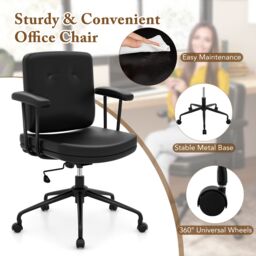 Gymax Home Office Chair Swivel Computer Chair With Adjustable Height & Wheels in Dark Brown - thumbnail 5