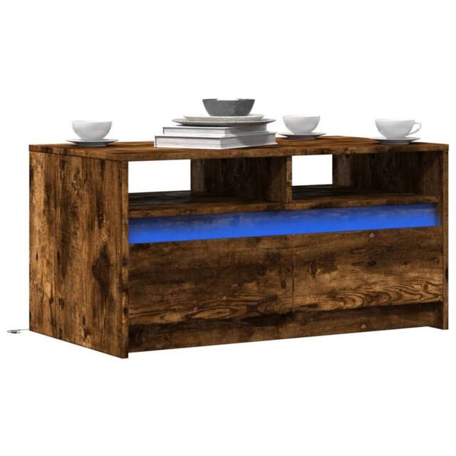Berkfield Home Coffee Table with LED Lights Smoked Oak Engineered Wood in Brown - image 1