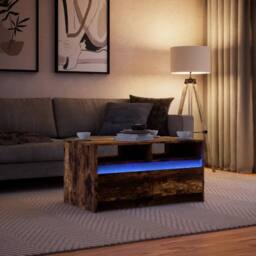 Berkfield Home Coffee Table with LED Lights Smoked Oak Engineered Wood in Brown - thumbnail 5