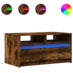 Berkfield Home Coffee Table with LED Lights Smoked Oak Engineered Wood in Brown - thumbnail 2