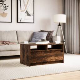 Berkfield Home Coffee Table with LED Lights Smoked Oak Engineered Wood in Brown - thumbnail 4