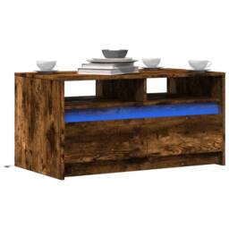 Berkfield Home Coffee Table with LED Lights Smoked Oak Engineered Wood in Brown - thumbnail 1