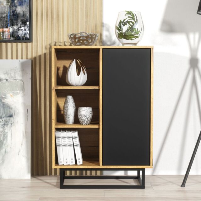 Creative Furniture Elysian Loft Sideboard 100cm - Industrial-Style Sideboard with Rustic, Oak & Black Matt Doors - image 1