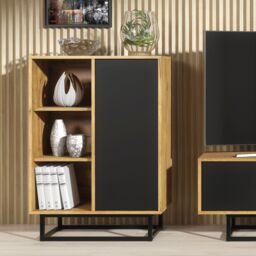 Creative Furniture Elysian Loft Sideboard 100cm - Industrial-Style Sideboard with Rustic, Oak & Black Matt Doors - thumbnail 5