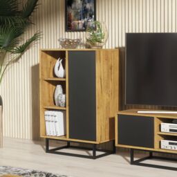 Creative Furniture Elysian Loft Sideboard 100cm - Industrial-Style Sideboard with Rustic, Oak & Black Matt Doors - thumbnail 4