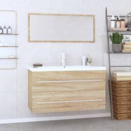 Berkfield Home Full 3 Piece Bathroom Furniture Set Sonoma Oak in Brown - thumbnail 2