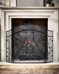 Dibor Vintage Style Leaf Vine Black Three Fold Fireplace Guard Fire Screen Guard H60cm x W100cm