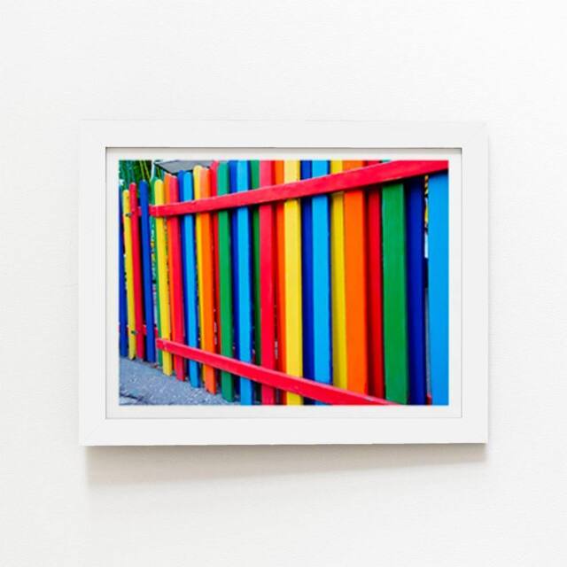 "Warren Reed - Designer Colourful Fence Framed Art Print in White - Size: W8"" x H10""" - image 1