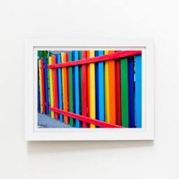 "Warren Reed - Designer Colourful Fence Framed Art Print in White - Size: W8"" x H10""" - thumbnail 1
