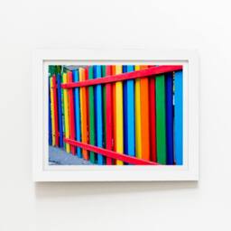 "Warren Reed - Designer Colourful Fence Framed Art Print in White - Size: W8"" x H10""" - thumbnail 2