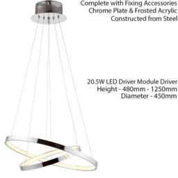 Loops LED Ceiling Pendant Light 20.5W Warm White Chrome Infinity Ring Strip Feature - thumbnail 2