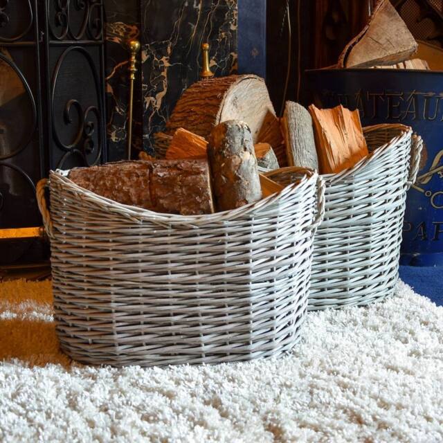 Madison & Mayfair Oval Scoop Log Basket in Grey - image 1