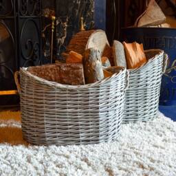 Madison & Mayfair Oval Scoop Log Basket in Grey - thumbnail 1