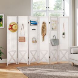 Costway 6 Panel 246 x 170 cm Folding Room Divider w/ Pegboard Display in White - thumbnail 9
