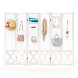 Costway 6 Panel 246 x 170 cm Folding Room Divider w/ Pegboard Display in White - thumbnail 1