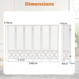 Costway 6 Panel 246 x 170 cm Folding Room Divider w/ Pegboard Display in White - thumbnail 2