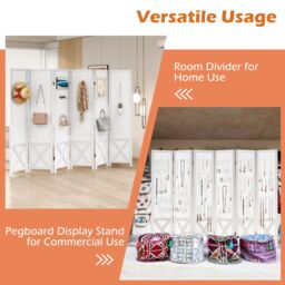 Costway 6 Panel 246 x 170 cm Folding Room Divider w/ Pegboard Display in White - thumbnail 4