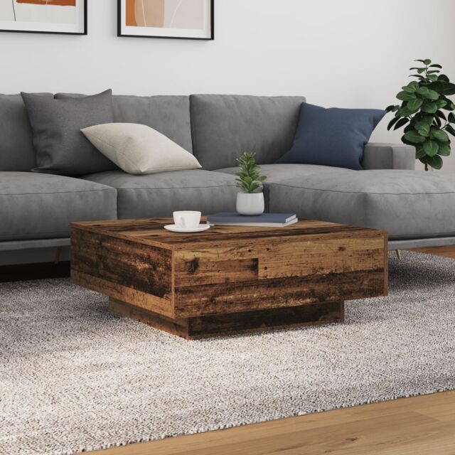 Berkfield Home Coffee Table with LED Lights Old Wood 80x80x31 cm in Brown - Size: 80 x 80 x 31 cm - image 1