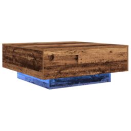 Berkfield Home Coffee Table with LED Lights Old Wood 80x80x31 cm in Brown - Size: 80 x 80 x 31 cm - thumbnail 2