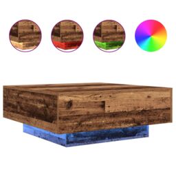 Berkfield Home Coffee Table with LED Lights Old Wood 80x80x31 cm in Brown - Size: 80 x 80 x 31 cm - thumbnail 4