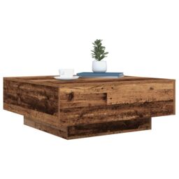 Berkfield Home Coffee Table with LED Lights Old Wood 80x80x31 cm in Brown - Size: 80 x 80 x 31 cm - thumbnail 3