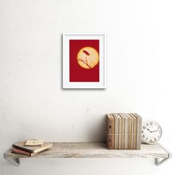 "Artery8 Wall Art Print Crane Silhouette Against Moon Art Black Framed 9x7 inch in White - Size: W7"" x H9""" - thumbnail 2
