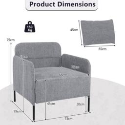 Costway Accent Chair Chenille Single Seat Sofa w/Adjustable Foot Pads in Grey - thumbnail 2