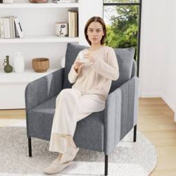Costway Accent Chair Chenille Single Seat Sofa w/Adjustable Foot Pads in Grey - thumbnail 7